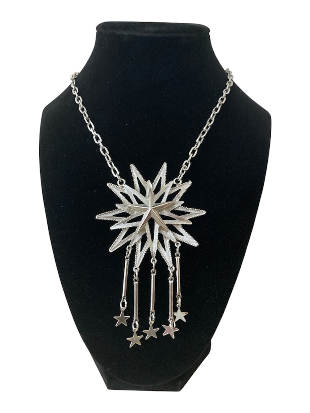 Lisner mid-century starburst silver tone chain necklace vintage